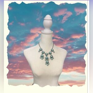 #787 Teal Pearl Statement Bib Necklace Chunky Retro Glam 🩵